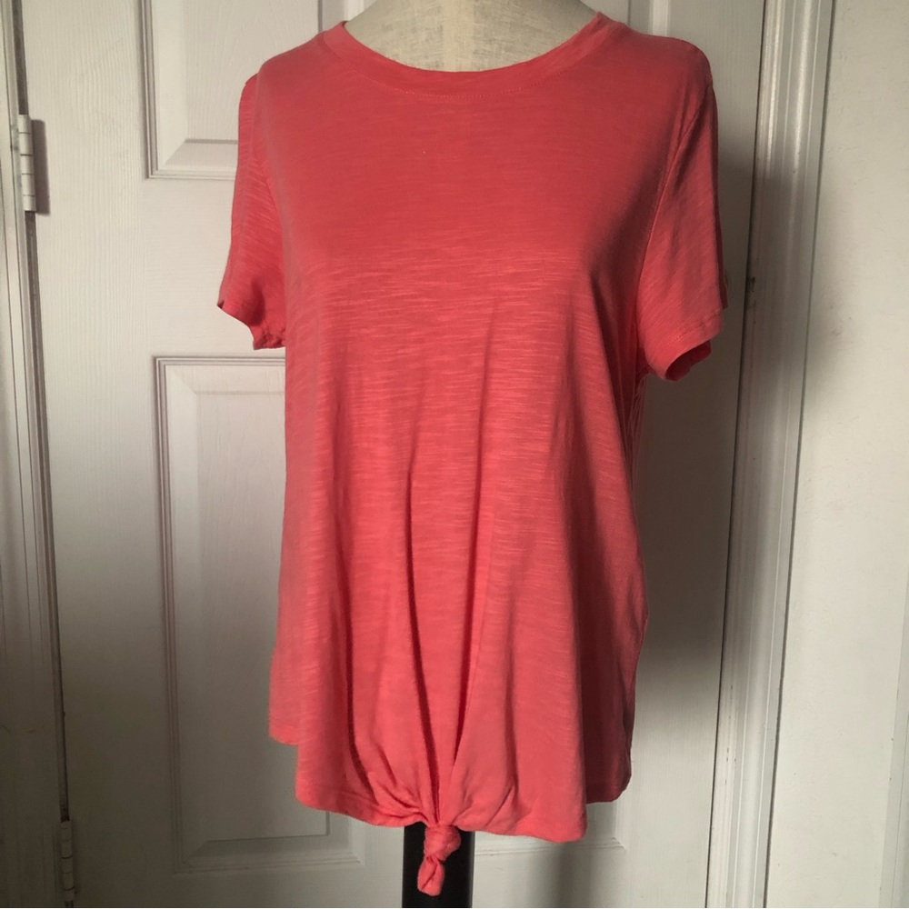 Social Standard Coral Tie Front Top